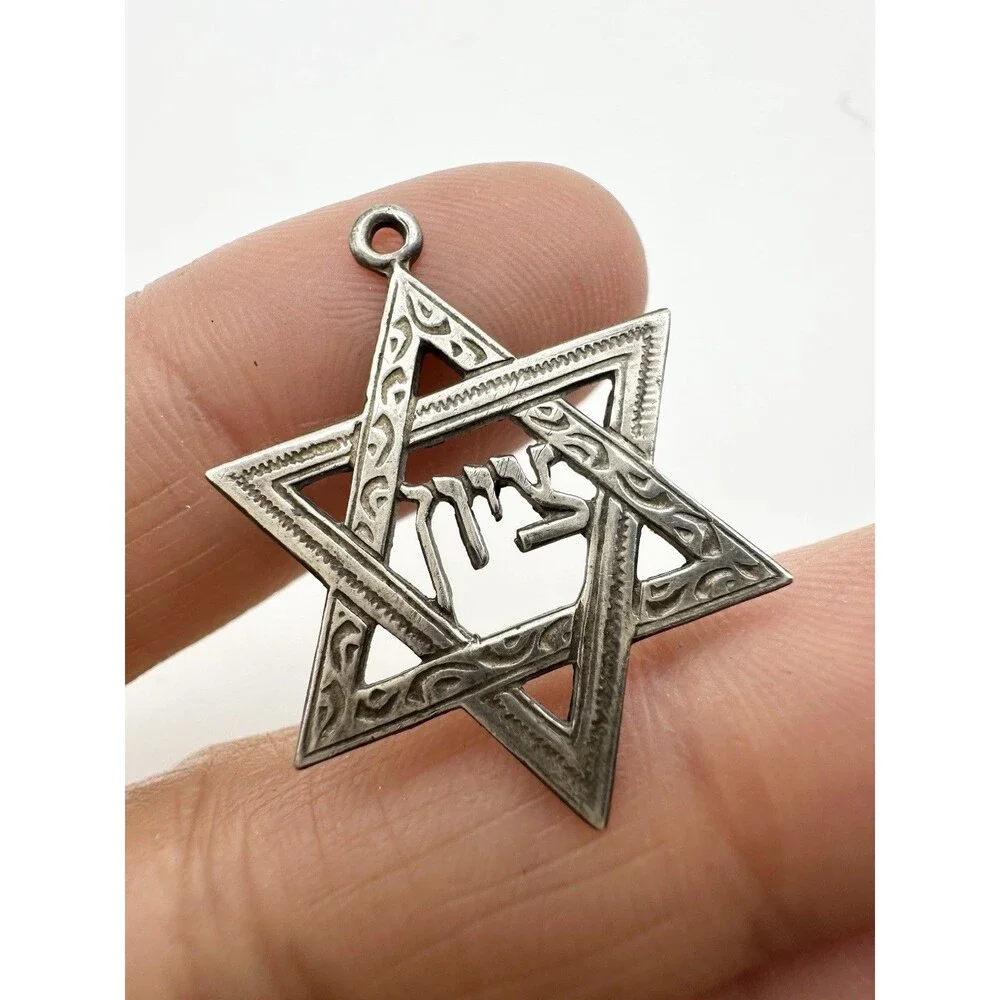 Vintage Sterling Silver Star of David with Chai Jewish Charm